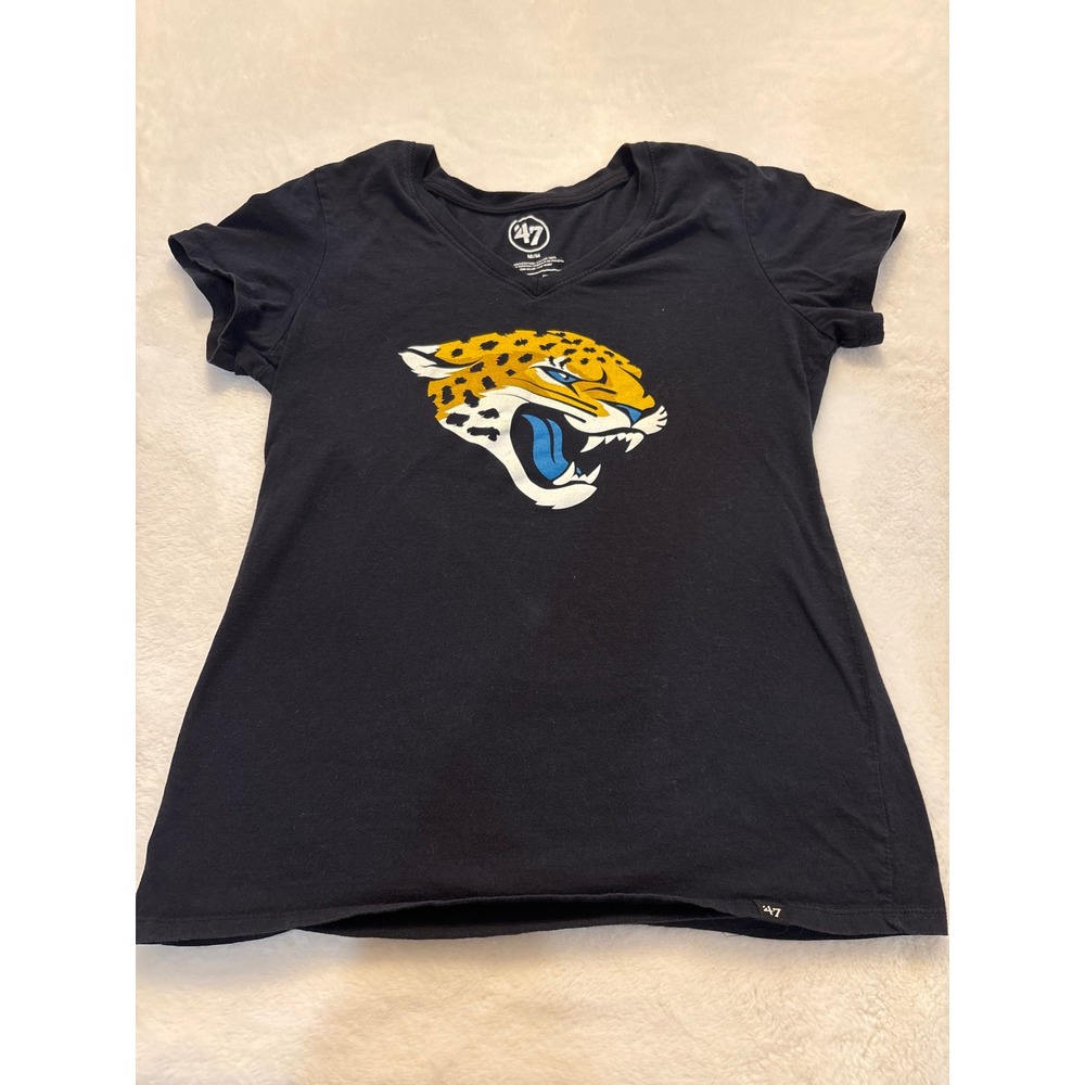 47 Brand Jacksonville Jaguars Womens V-Neck T-Shirt Black Size Medium NFL Tee